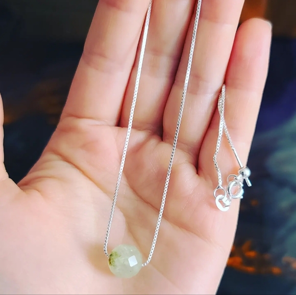 Faceted prehnite Stainless steel pendant - Picture 2 of 4